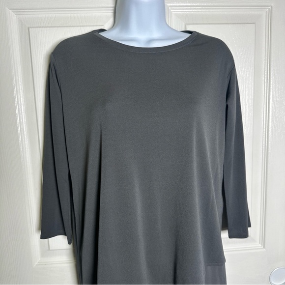 Eileen Fisher XXS 100% Silk Crepe Tunic Asymmetrical Blouse Top Long Sleeve Fall - Picture 3 of 13
